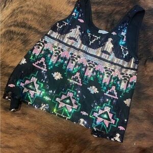 Sequin Embellished Black and Pink Women's Top